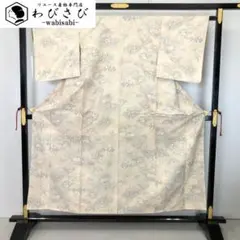 夏着物 紗 正絹 小紋】トールサイズ 裄70 薄グレー 水玉模様 美品 上質