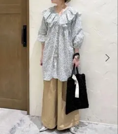 niko and…プレミアムローンフリルチュニック　グリーン花柄