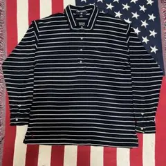 ポロスポーツラルフローレン ワッフル長袖ラガーシャツ 紺×白ボーダー