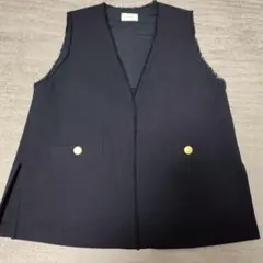 green label relaxing フリンジ ツイード ベスト ネイビー