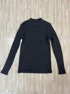 UNIQLO ハイネック リブT 薄手 長袖 カットソー ダークグレー　S