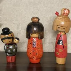 昭和レトロこけし人形3体セット　高見沢一夫作、宮下はじめ作、おしん子守唄、早春譜