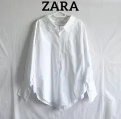 美品★ZARA★リング付ロングスリーブシャツXS/ホワイト/ゆったり/白シャツ