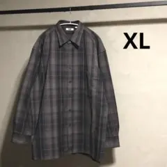 美品 ユニクロ U フランネルオーバーサイズチェックシャツ ダークグレー XL