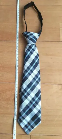 子供用 ワンタッチネクタイ 水色 白 濃紺 チェック柄 調整可能