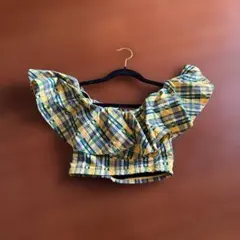 チェック柄フリルクロップドトップ