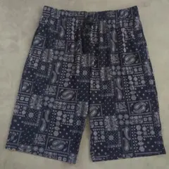 クロッシー ハーフパンツ【3L】ペイズリー ウエストゴム ネイビー 大きいサイズのサムネイル