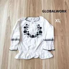GLOBAL WORK 花柄刺繍 七分袖ブラウス XL