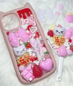iPhone 15 ケースデコ 病んでれねこ♡ 地雷系 量産型 平成女児