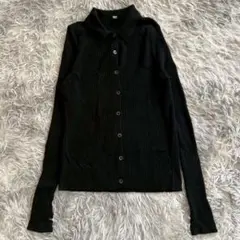 UNIQLO ユニクロ リブニット ウールカーディガン 黒 L 大きいサイズ