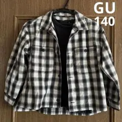 GU ジーユー 140 チェック柄 長袖シャツ 半袖Tシャツ 黒 2点セット