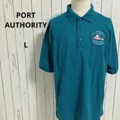 ポートオーソリティー☆半袖　ポロシャツ　企業ロゴ刺繍　US古着　L　青系　メンズ