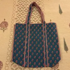 インド ブロックプリント 綿 花柄 bigトートバッグ ブルーのサムネイル