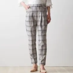 ベルメゾン・座(THE)パンツ　ライトグレー系チェックのサムネイル