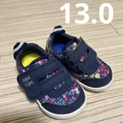 IFME Light ネイビー花柄ベビーシューズ