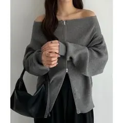 【美品】JUNOAH◆[callautia]Wジップオフショルニット/グレー