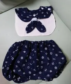 着用写真有　マリン柄セーラー襟スタイ&かぼちゃパンツ