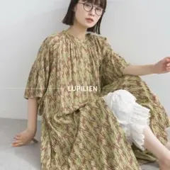 Lupilien レーヨンボタニカルプリント フレアスリーブ ワンピース