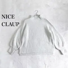 ..NICE CLAUP リブ編み ハイネック セーターライトグリーン