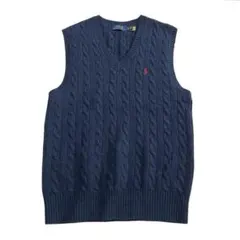 ポロラルフローレン ウール ケーブル ニット ベスト ポニー刺繍 ネイビー