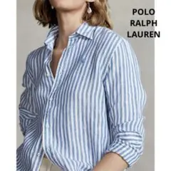 極美品 現行モデル ポロラルフローレン ストライプド リネン シャツ
