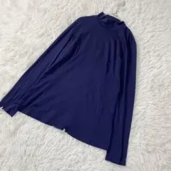 タートルネック　長袖Tシャツ　カットソー　【M】　インナー　ネイビー　薄手