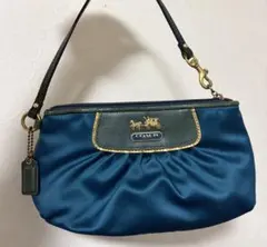 【美品】COACH コーチ アマンダ サテン リストレット ポーチ ブルー
