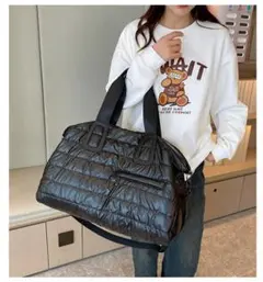 キルティング トートバッグ 大容量 ブラック 2way 黒 肩掛け 撥水性 軽量