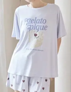 ジェラートピケ　ケーキワンポイントTシャツ＆ショートパンツ　ブルー
