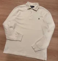 ポロラルフローレン 長袖 ホワイト ラガーシャツ エルボーパッチ ポロシャツ L