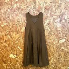 KBF ロングワンピース フレア ノースリーブ レーヨン混在 ブラウン