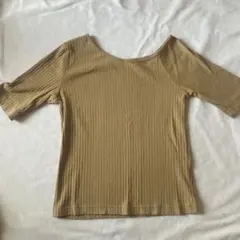 レディース　GU リブ編み五分袖トップス M ジーユー
