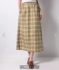 タグ付き イーハイフンワールドギャラリー チェックチビ釦スカート 　ベージュ