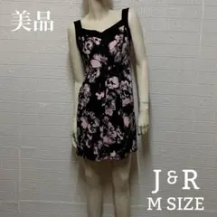 美品 J&R 花柄ミニワンピース Mサイズ ブラックxピンクのサムネイル