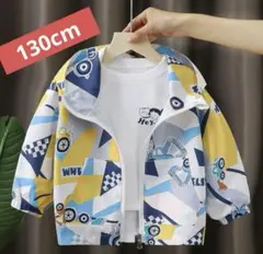 新商品　秋春男の子アウター ジャケットフード付き　130cm 青車