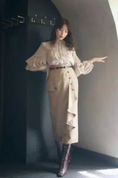 herlipto Belted Wrap-Effect Twill Skirtのサムネイル