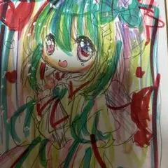 手描きイラスト女の子 赤ずきん リボン オリジナル アナログ 色紙 原画