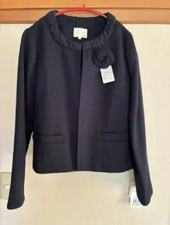 新品タグ付き　grove ノーカラージャケット L 紺色　ラメ入り