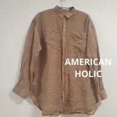 AMERICAN HOLIC ライトブラウン 長袖シースルーシャツ Lのサムネイル