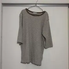しまむら 5分袖 ボーダー トップス ブラウン LL（XL）