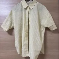 【美品 】 半袖シャツ ストライプ イエロー オ－バ－サイズ