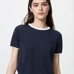 UNIQLO UVカットクルーネックセーター/ウォッシャブル　ネイビーＭ