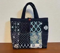 和装バック着物バック琉球柄 蝶と鯉みんさー柄（黒グレー） 入学卒業