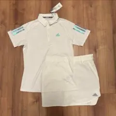 【新品M】半袖シャツ　サイドスリットスカート　セットアップ　春夏　ホワイト　ポロ