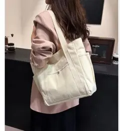 トートバッグ 白 ホワイト キャンバス 大容量 A4 マザーズバッグ シンプル