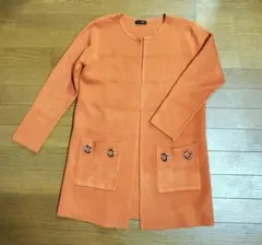 ロングカーディガン TRUBEノーカラーテラコッタ（落ち着いたオレンジ）ほぼ新品
