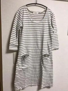 生成り　グレー　ボーダー ワンピースのサムネイル