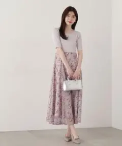 美品プロポーションボディドレッシング＊チュールフラワーニットドッキングワンピース