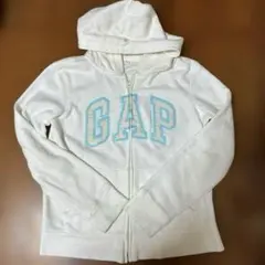 GAP ホワイト　パーカー　キラキラロゴ　ジップアップ　160