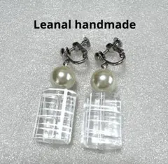 クリア チェック パール シルバー イヤリング